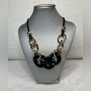 BLACK AND GOLD ACRYLIC CHAIN LINK AND BEADED NECKLACE 18” WITH 3” EXTENDER EUC